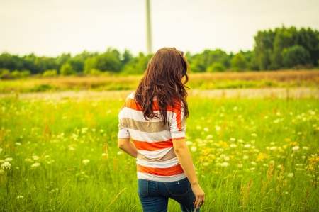 Outdoors portrait of beautiful young brunette girlの写真素材