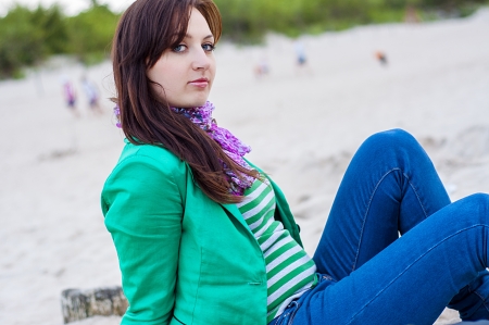 Outdoors portrait of beautiful young brunette girlの写真素材