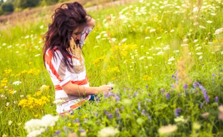 Outdoors portrait of beautiful young brunette girlの写真素材