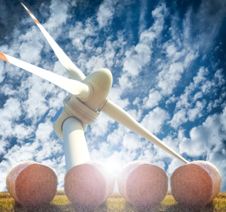 An image of three renewable energy. Wind, straw and sunの写真素材