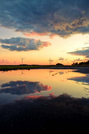 An image of windturbine during beautiful sunsetの写真素材