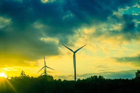An image of windturbine during beautiful sunsetの写真素材