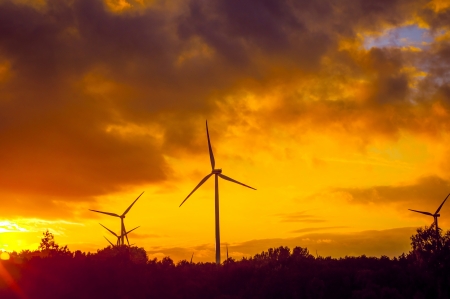 An image of windturbine during beautiful sunsetの写真素材