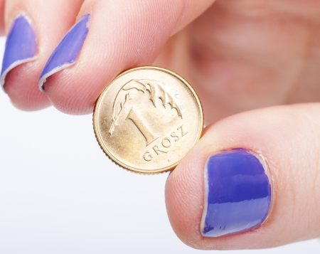 An image of polish zloty coins on whiteの写真素材