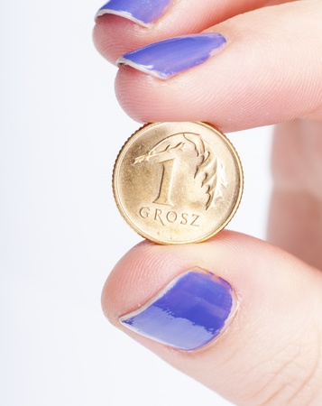 An image of polish zloty coins on whiteの写真素材