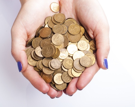 An image of polish zloty coins on whiteの写真素材