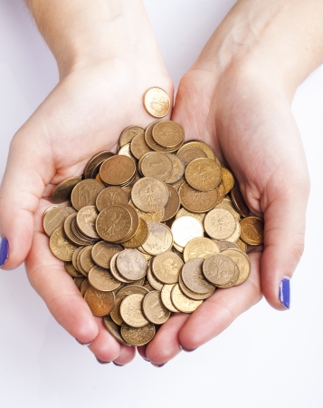 An image of polish zloty coins on whiteの写真素材