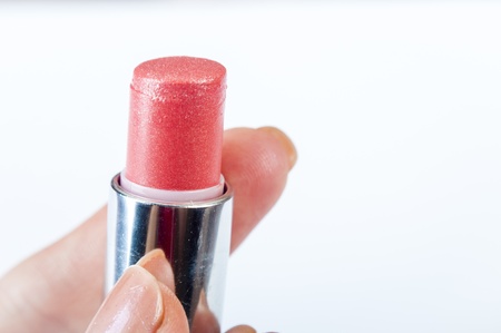 An image of red lipstick on whiteの写真素材