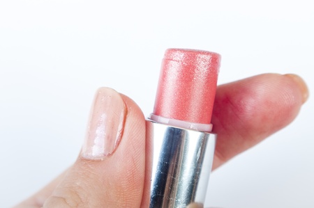 An image of red lipstick on whiteの写真素材