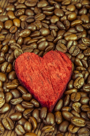 an image of coffee beans and red heartの写真素材