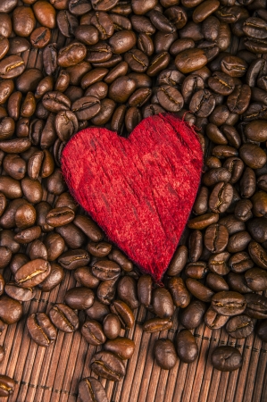 an image of coffee beans and red heartの写真素材