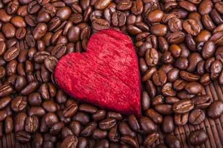an image of coffee beans and red heartの写真素材