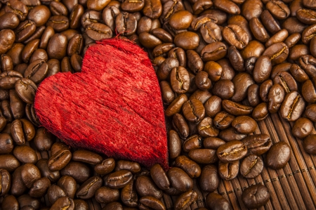 an image of coffee beans and red heartの写真素材