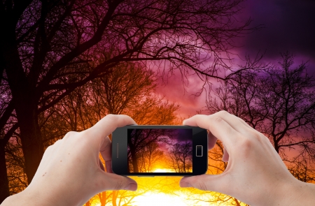 An image of shooting photographs with mobile phoneの写真素材