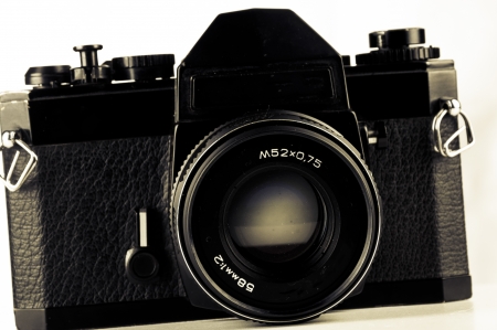 An image of old analog camera on whiteの写真素材