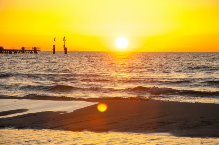 Colorful sunset over Baltic Seaの写真素材