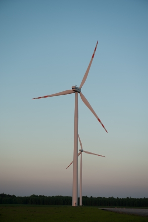 Windturbine farm at the sunsetの写真素材