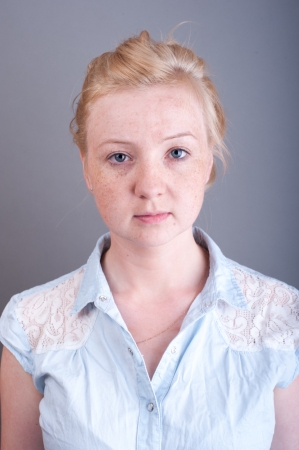 An image of Studio portrait of freckled blondeの写真素材