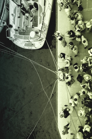 SZCZECIN - AUGUST 04: Tall ships sailing on Odra river in Szczecin during the final of The Tall Ships Races 2013 in Szczecin, August 04, 2013 in Szczecin, Poland.のeditorial素材