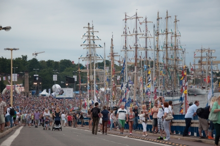 SZCZECIN - AUGUST 04: Crowded streets in Szczecin during final of The Tall Ships Races 2013, August 04, 2013 in Szczecin, Poland. のeditorial素材