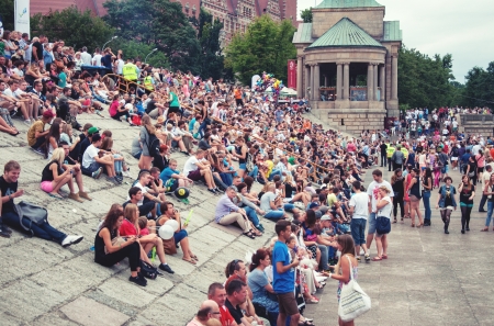 SZCZECIN - AUGUST 04: Crowded streets in Szczecin during final of The Tall Ships Races 2013, August 04, 2013 in Szczecin, Poland. のeditorial素材