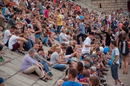 SZCZECIN - AUGUST 04: Crowded streets in Szczecin during final of The Tall Ships Races 2013, August 04, 2013 in Szczecin, Poland. のeditorial素材