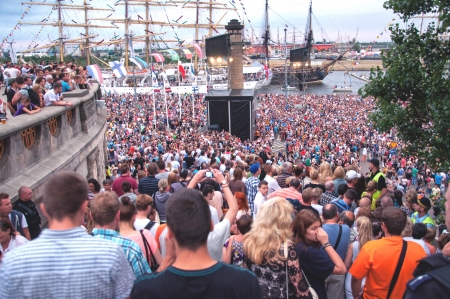 SZCZECIN - AUGUST 04: Crowded streets in Szczecin during final of The Tall Ships Races 2013, August 04, 2013 in Szczecin, Poland. のeditorial素材