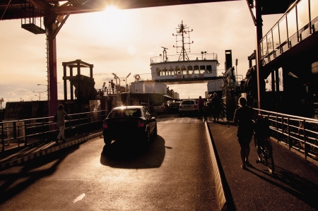an image of cars entering the ferryのeditorial素材