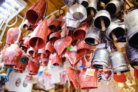 Cow bells in the shop, souvenir from Polandの写真素材
