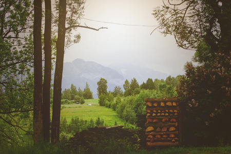 Summer mountain landscape with traditional huts in Tatra mountain.の写真素材