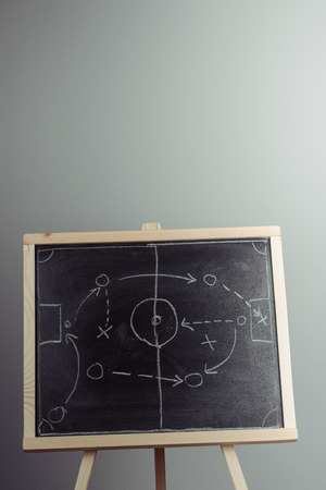 close up of a soccer tactics drawing on chalkboard.の写真素材