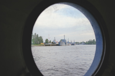 Sea bay during sundown. Beautiful summer seascape. View from ferry boatの写真素材