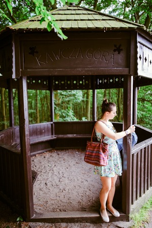 Portrait of romantic woman at fairy forest.の写真素材