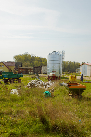 Wide view of farm buildings in early springの写真素材