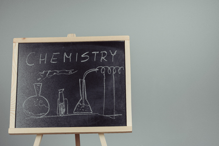 Blackboard with the chemical formula, gray backgroundの写真素材