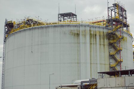 Large industrial tanks for petrochemical plant, oil and gas fuel or water in refinery or power plant...