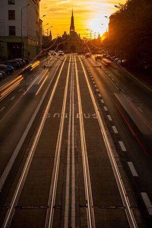 Speed Traffic - light trails on motorway highway at night, long exposureの写真素材