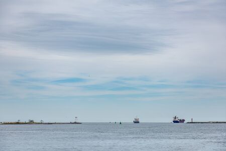 a huge ferry goes out to baltic seaの写真素材
