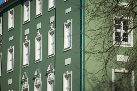 Building of the municipal office in Szczecin. Characteristic green facade color. The city of Dukes of the Barnim familyの写真素材