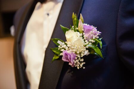 Groom's wedding accessories. Bow tie, suit, cufflinks, belt and shoes