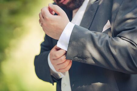 Bride and groom at a photo session in the nature.
