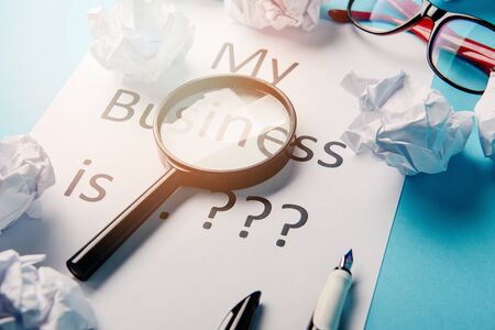 My business is word concept. Business word with business document paper on blue background. For business concept ideas background.の写真素材