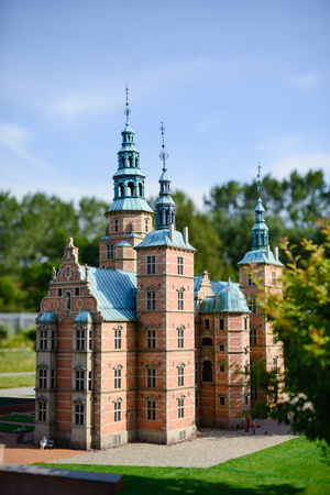 magical fascinating landscape with famous Rosenborg Castle near pond in palace garden in Copenhagen, Denmark. Exotic amazing places. Popular tourist atractionのeditorial素材