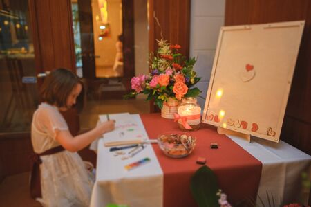 Beautifully decorated wedding table and other details at wedding hall. Wedding dayの写真素材