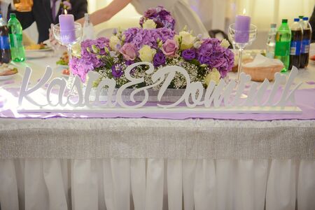 Beautifully decorated wedding table and other details at wedding hall. Wedding dayの写真素材