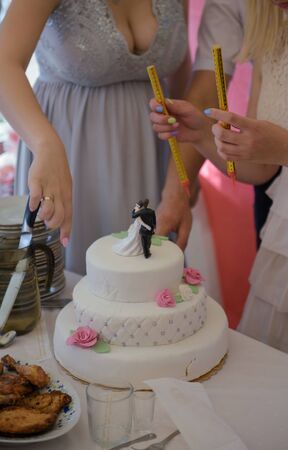 Delicious Wedding Cake at the party. Smoke and fire effectsの写真素材
