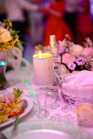 Beautifully decorated wedding table and other details at wedding hall. Wedding dayの写真素材