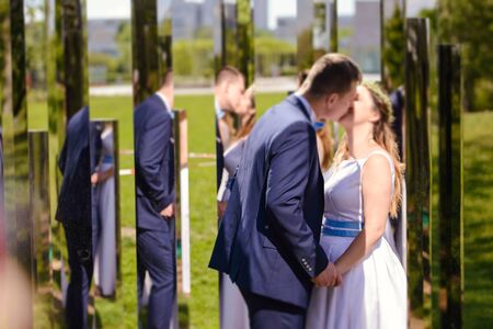 Bride and groom at a photo session in the nature.の写真素材