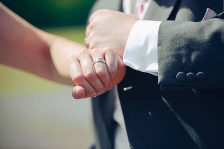 Beautiful two golden wedding rings. Made of highest quality materialの写真素材
