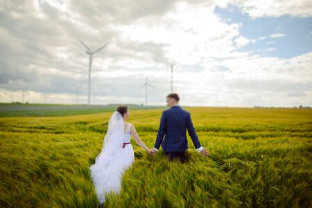 Bride and groom at a photo session in the nature.の写真素材